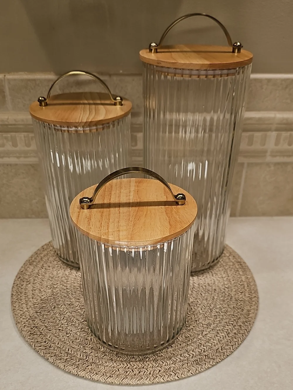 Set Of 3 Fluted Glass Storage Canisters With Wooden Lids Hearth & Hand
